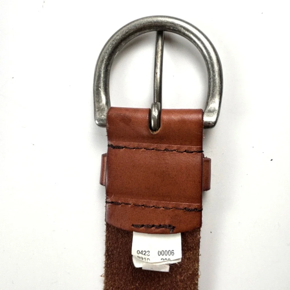 Leather Belt Womens M Brown Perforated Floral Boho Buckle Western Cottagecore